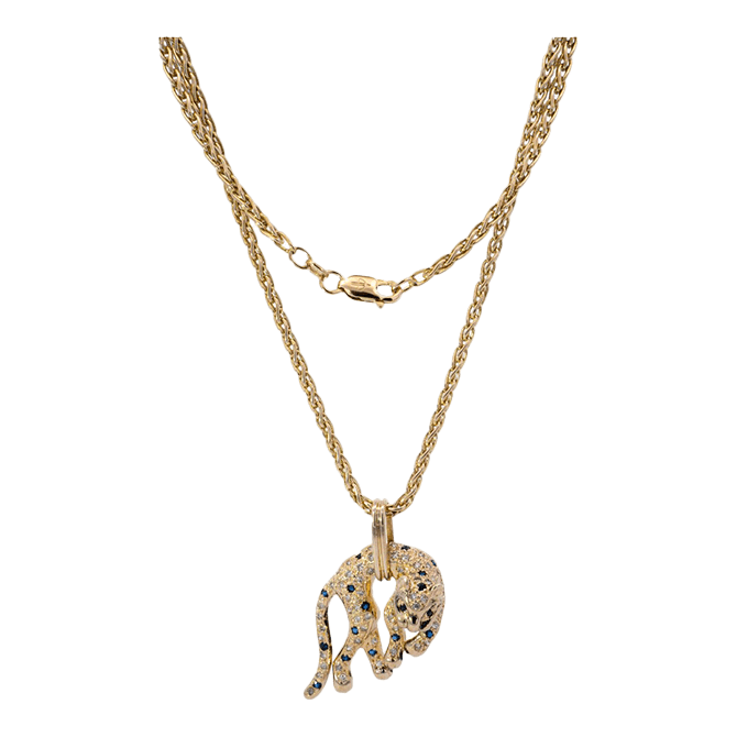  Necklace 14k Yellow Gold Synthetic Sapphire & 57 Diamonds