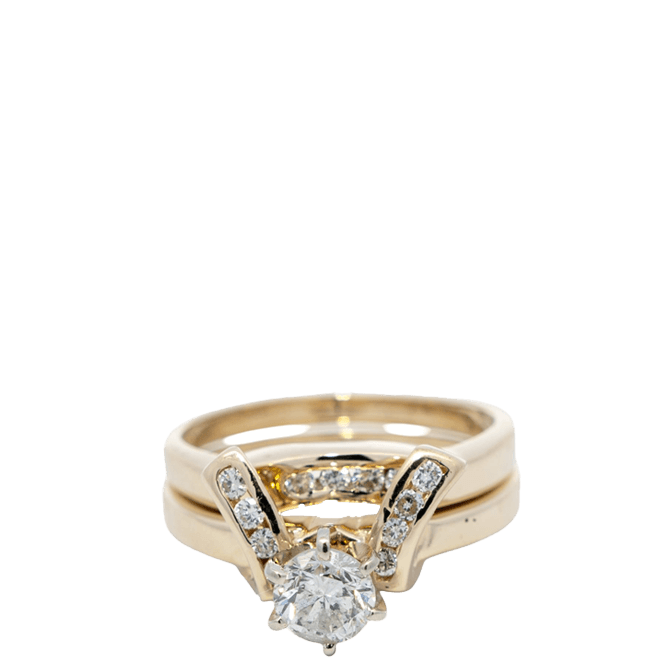  Wedding Ring  Set 14k Yellow Gold 13 Diamonds