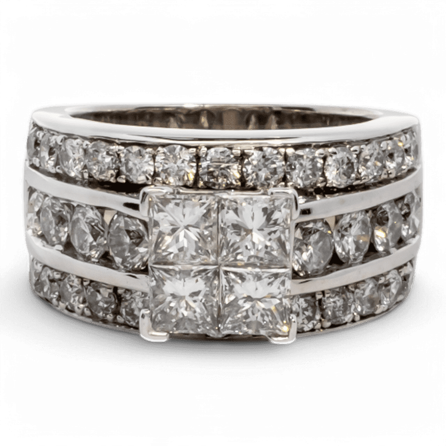  14k White Gold Ring with 3.46 Carats of Diamonds