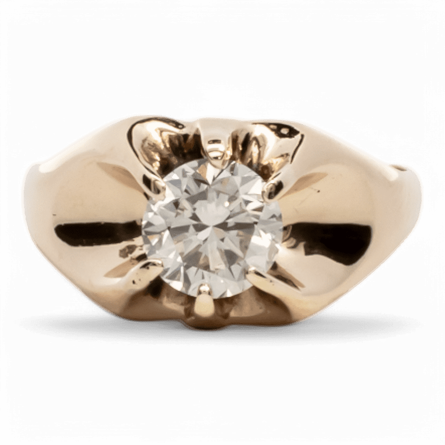  Sterling Silver Yellow Gold Ring with 0.91 Carats of Diamonds