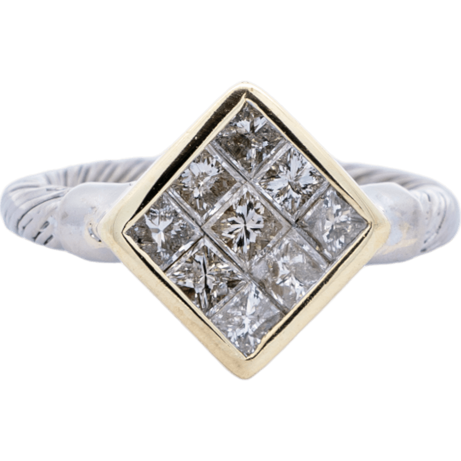  Ring 10k Two Toned Gold 9 Diamonds